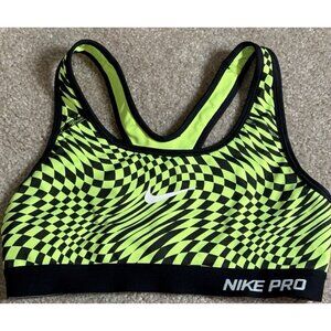 Nike Pro Sports Bra Dri Fit Size Small Yellow and Black Checks
